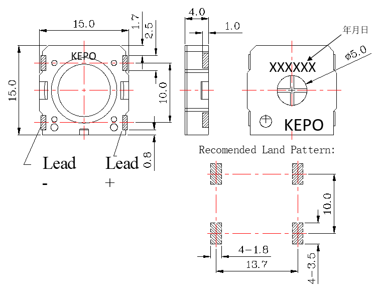 Dimension - Kepo Tech SMD Speaker - KP15*15SMDSP1