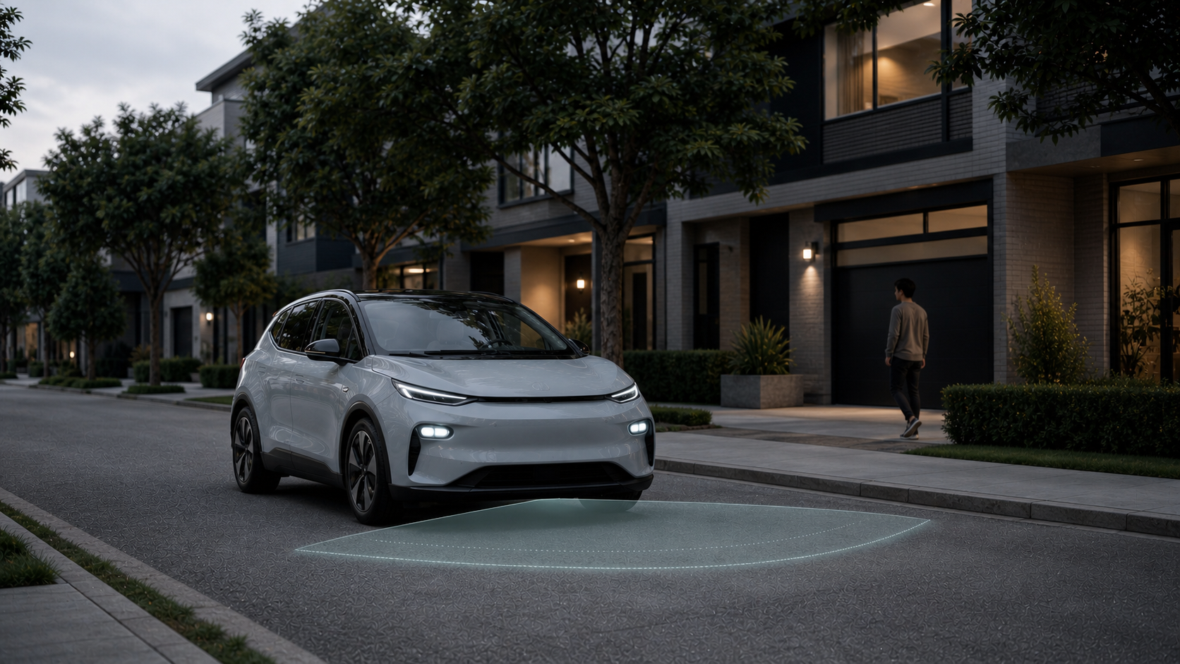 An electric vehicle projecting a controlled directional sound field in front of the vehicle
